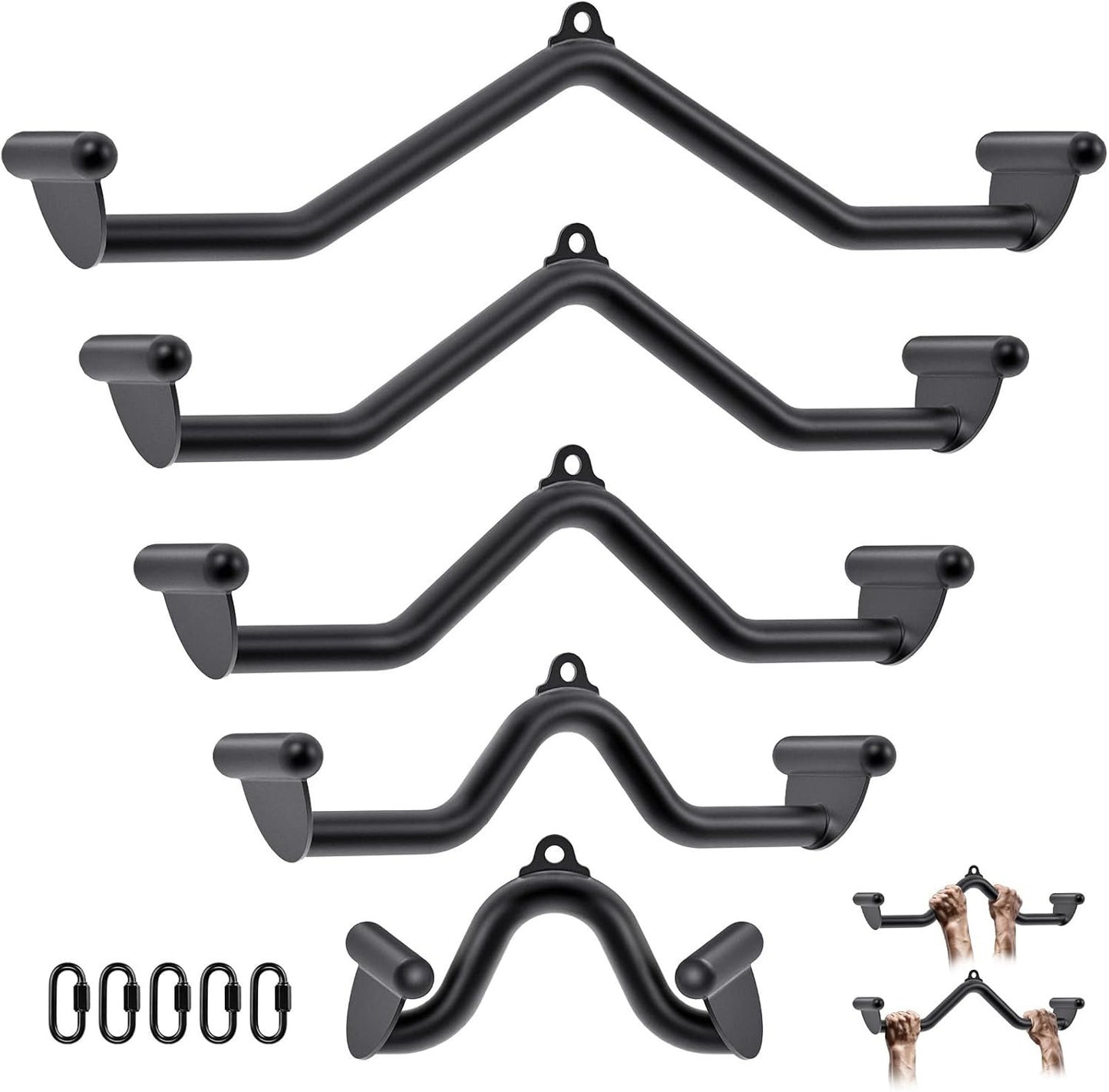 LAT Pull Down Bars Cable Machine Attachment, Rowing T-bar V-bar Set, Back Strength Training Handle Grips for Cable Machine Rowing Machine, 12" 20" 24" 28" 32" Five Sizes
