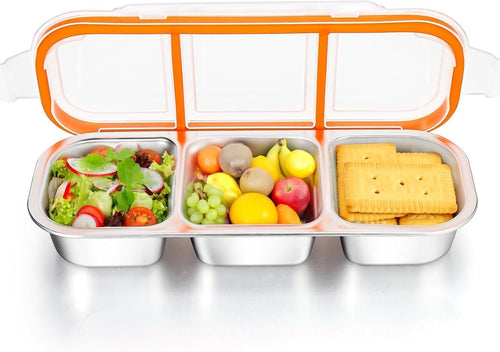 Abekuta Stainless Steel Snack Containers, Reusable Condiment Box with Lids, 3 Compartment Sauce Cups, Divided Food Storage Containers for School, Home, Travel