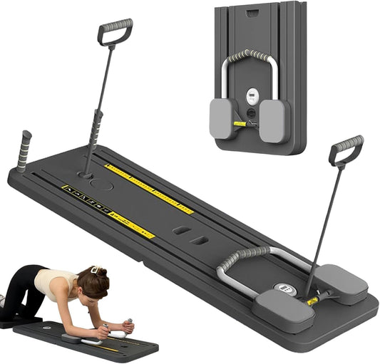 BAYPEKER Pilates Board Reformer Set, 5in1 Pilates Sliding Multi-Purpose Foldable Board with Timer for Abdominal & Core Strength, Portable Pilates Exercise Machine Workout for Home and Gym