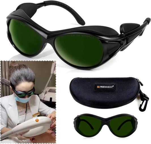 FreeMascot IPL Glasses 190nm-2000nm Laser Eye Protection Glasses for Tanning, Laser Hair Removal (Green)