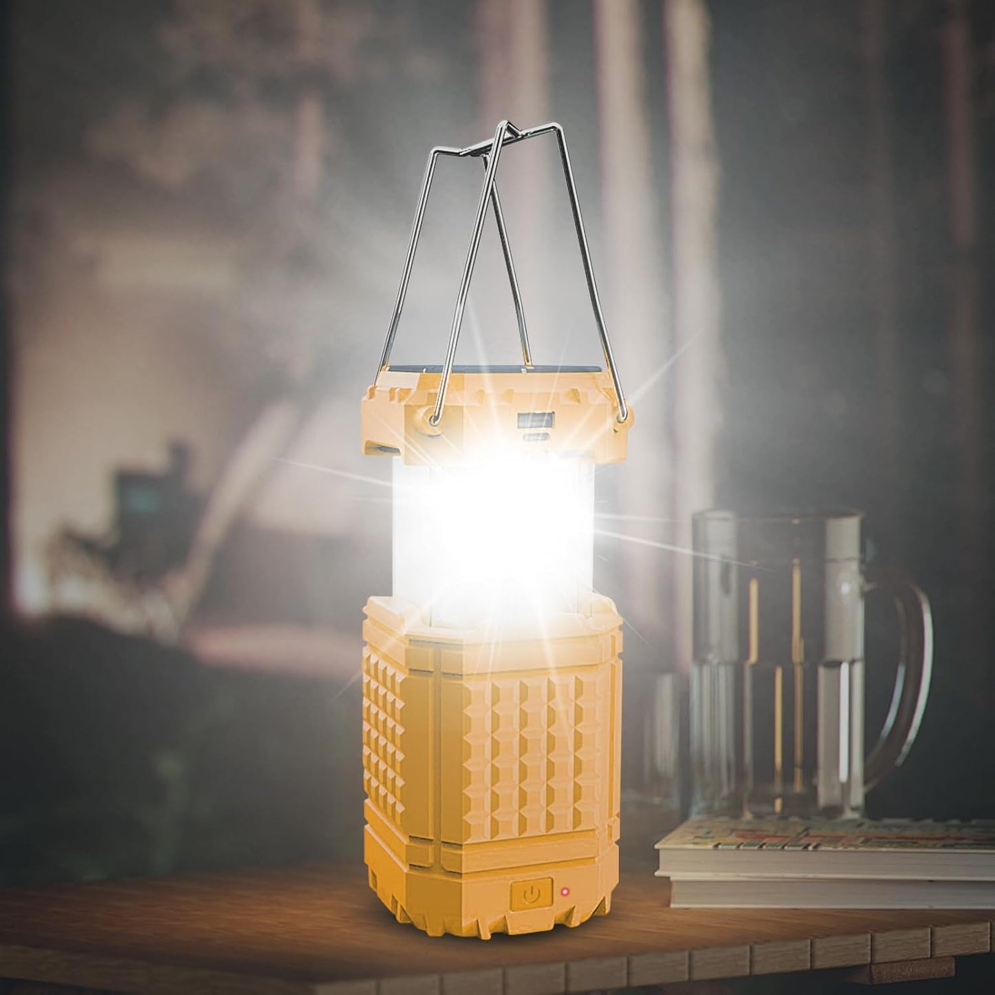 Solar Camping Light, Bright Solar-Powered Lantern, Rechargeable 3000mAh Waterproof Portable Lamp, Travel Backpacking Hiking Fishing Survival Gear, Size 3.15x3.15x5.12 inches
