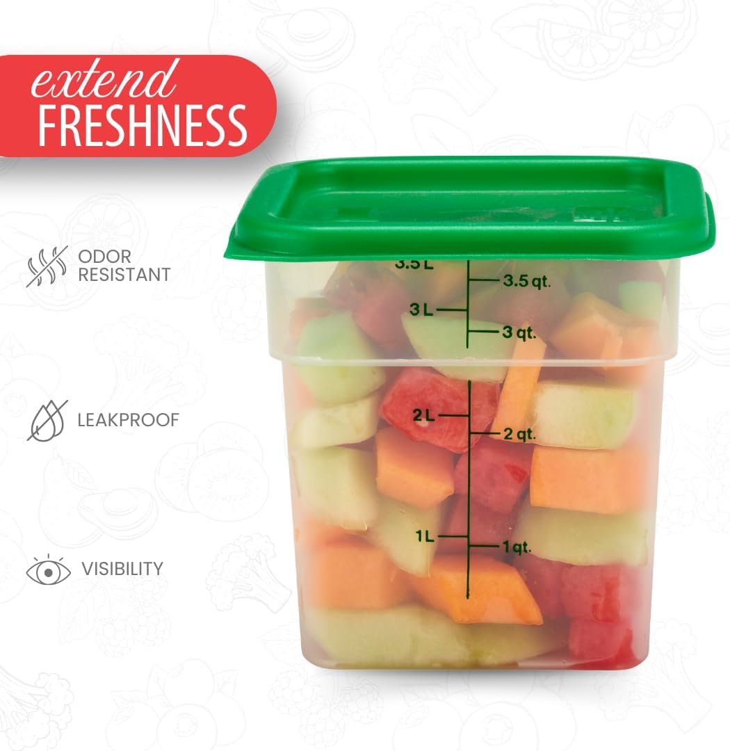 Cambro 4SFSPP190 4 Qt. Translucent Container with SFC2452 Kelly Green Lid, 4Quart, pack of 2
