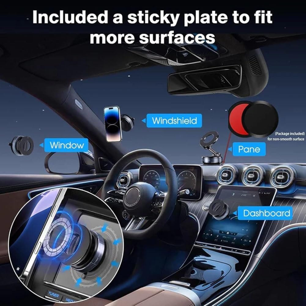 Eptchn Maglock 360° Foldable Magnetic Phone Mount,2025 Upgraded Vacuum 96lbs Ultra Suction Cup Car Phone Holder,Adjustable Phone Stand for Magsafe Cell Phone Holders for Car/Gym/Mirror(2pcs Black)
