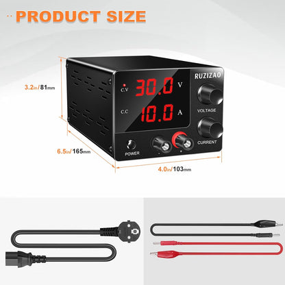 RUZIZAO Laboratory Power Supply 0~30V 0~10A 150W, Adjustable DC Power Supply Bench Power Supply Mini 3-Digit LED Display Encoder Knob Laboratory Power Supply 30V 5A/15V 10A