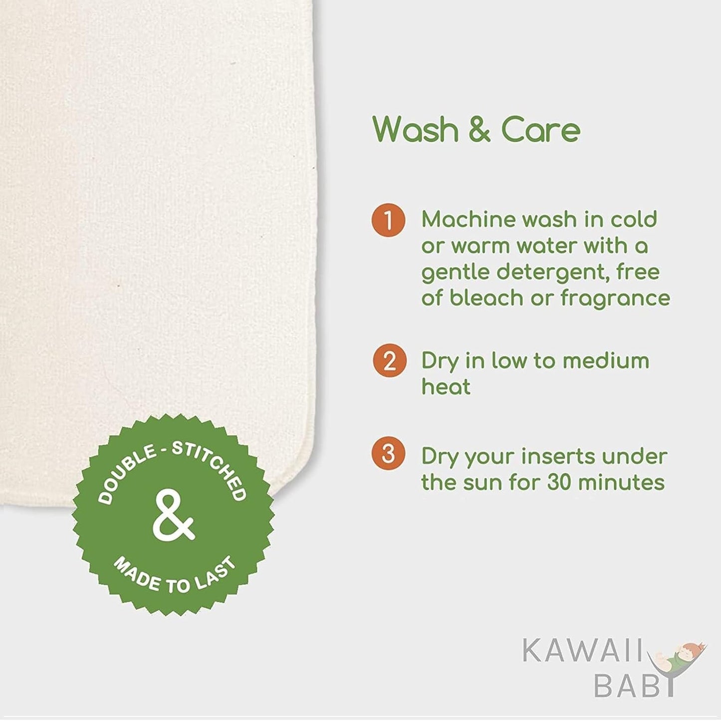 KaWaii Baby Super Absorbent Stay-Dry Microfiber Inserts for One Size Cloth Diapers, 3 Layered, 6-22 lbs Washable Reusable Soaker Pad - Pack of 10