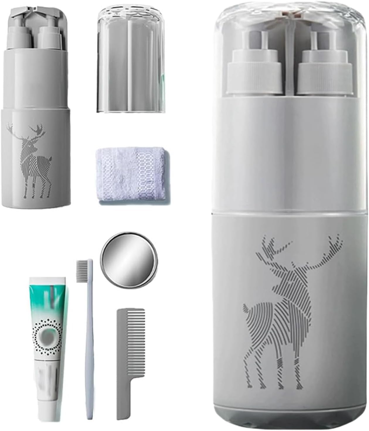 Travel Toiletry Cup Set, Multi-Functional Kit, Portable Travel Must-Haves, Compact Bathroom Organizer, Leak-Proof Containers, for Business Trip School Camping Use, 8.27 x 2.68 x 2.68 Inch, grey