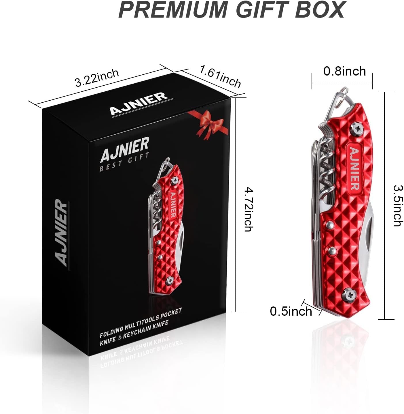 AJNIER 14 in 1 Swiss Style Folding Pocket Knife, Keychain Knife, Multitool Keychain, Army Knife, Scissors, Bottle Opener, Saw, All in One Tool for Men Women (red)