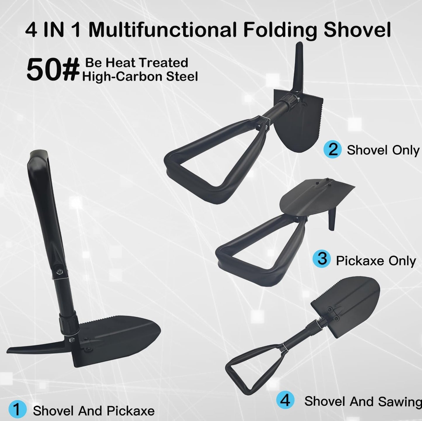 Folding Survival Shovel 18.9IN,50# high-carbon steel Entrenching Tool, Thickening Folding Camping Shovel For Firefighting /Portable For Garden Hunting Hiking Car Emergency Gifts For Men