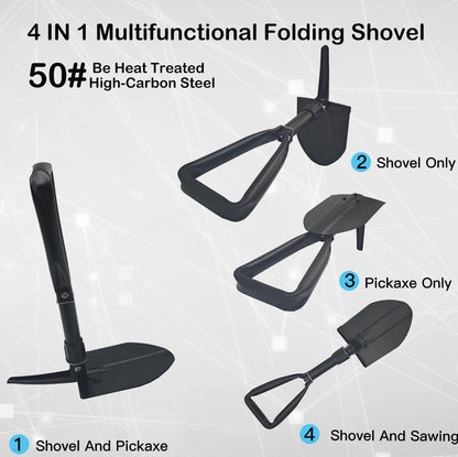 Folding Survival Shovel 18.9IN,50# high-carbon steel Entrenching Tool, Thickening Folding Camping Shovel For Firefighting /Portable For Garden Hunting Hiking Car Emergency Gifts For Men