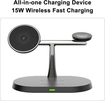 BUCKKO 3 in 1 Wireless Charging Station Compatible with Magsafe Qi | iPhone | iWatch |Airpod Charging Station| Fashion Desktop Devices Reliable Voltage Support 3X+ Devices (White W/O Night Light)