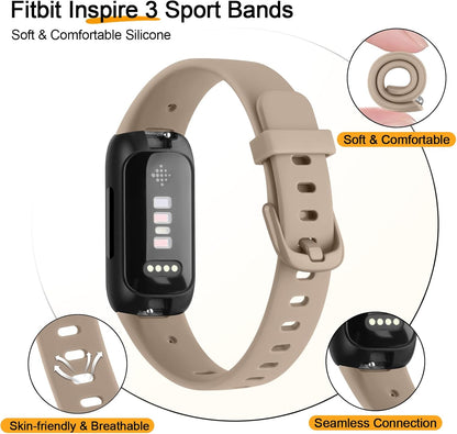 8 Pack Compatible with Fitbit Inspire 3 Bands for Women Men, Sport Silicone Adjustable Replacement Straps for Fitbit Inspire 3 Fitness Tracke