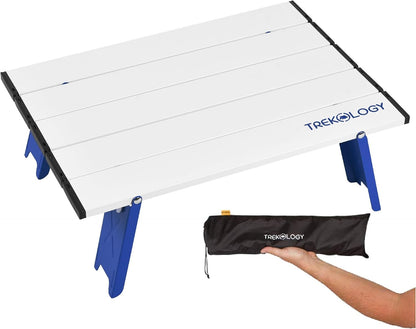 TREKOLOGY Beach Table – Portable Folding Table for Camping, Picnic, Backpacking, and Travel – Lightweight, Waterproof, Aluminum Frame, Tool-Free Setup, Holds 13kg