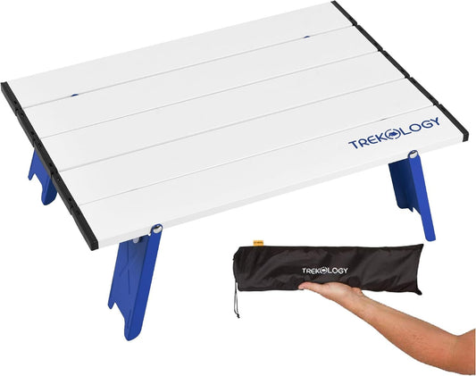 TREKOLOGY Beach Table – Portable Folding Table for Camping, Picnic, Backpacking, and Travel – Lightweight, Waterproof, Aluminum Frame, Tool-Free Setup, Holds 13kg