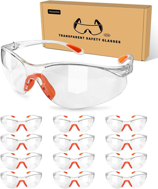12 Packs Orange Safety Glasses for Men and Women - Clear Working Glasses and Goggles for Ultimate Eye Protection