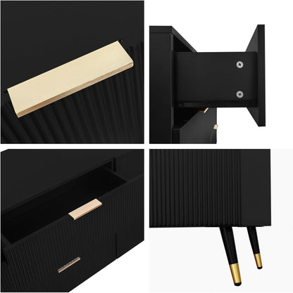 KOMHTOM Black Bedroom Chest of Drawers Multi-Purpose Cabinet Modern Entrance Cabinet with Gold Legs and Handles Bedroom Furniture