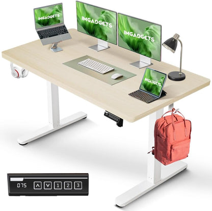 IMGadgets 47 x 24 Inches Height Adjustable Electric Standing Desk 2024, 5th Gen Quieter Motor Ergonomic Sit Stand Up Home Office Computer Desk with Height Memory Buttons, Display, 2 Headphone Holders
