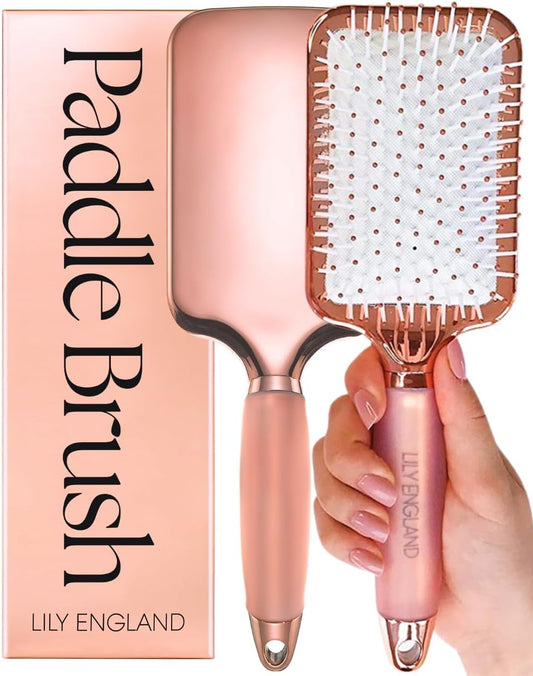 Lily England Paddle Brush Best for Detangling Straightening Hair and Blowdrying Rose Gold Hairbrush