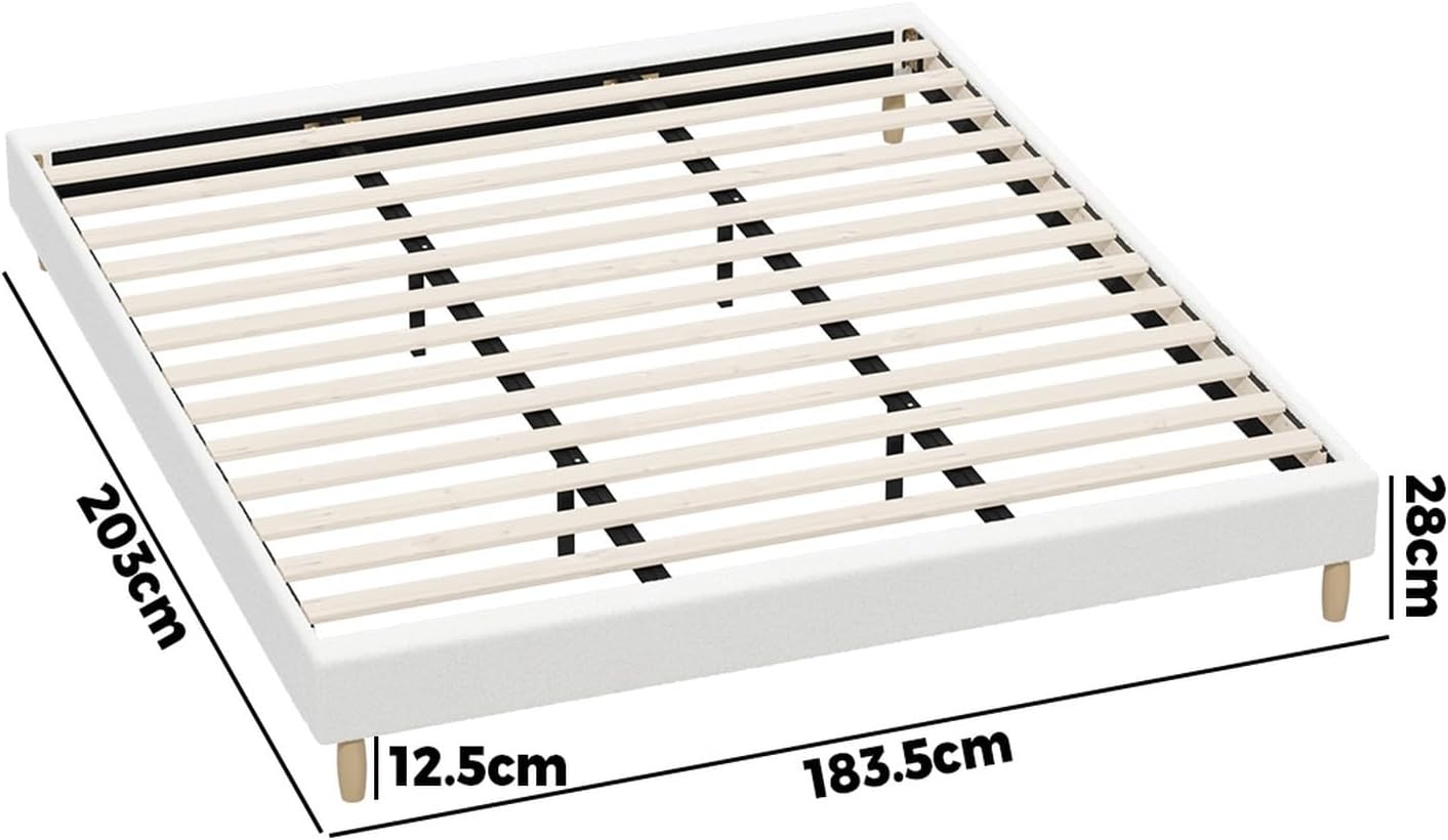 OIKITURE Bed Frame with Wooden Slats, Metal Bed Frame with Boucle Fabric Covers, Platform Bed Base King Size for Bedroom Home Decor, King Bed Frame Home Furniture