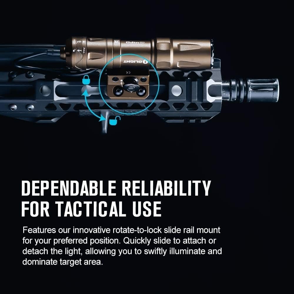 OLIGHT Odin Mini 1250 Lumens Compact Rechargeable Tactical Flashlight, MLOK Mount Flashlight with Removable Slide Rail Mount and Remote Switch, 240 Meters Beam Distance(Desert Tan)