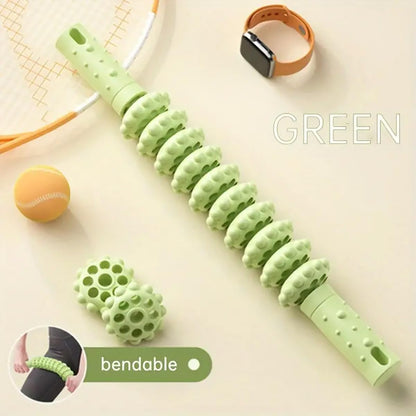 AIMALL Mace Massage Roller for Muscle Relaxation, Yoga Fitness Tool, Arm & Calf Slimming Roller Stick with Non-Slip Grip, Adjustable Roller, 14.96in Long, Pink/Green/Blue