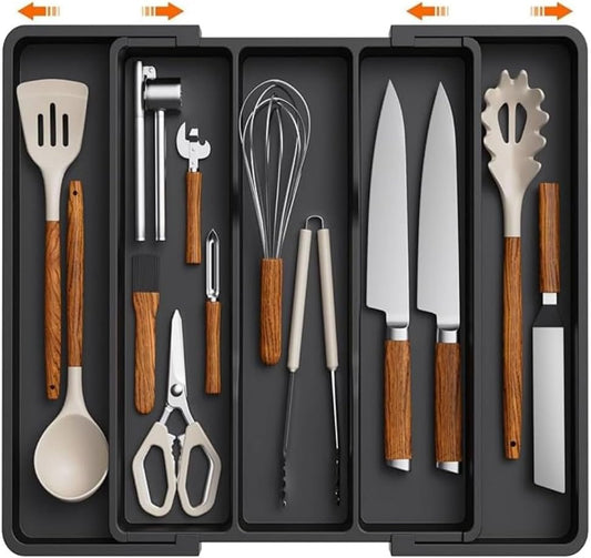 Frafuo Expandable Drawer Organizer For Kitchen-Adjustable Cutlery Tray & Silverware Drawer Organizer-Large Utensil Organizer For Forks, Knives-Multipurpose Kitchen Organizers And Storage