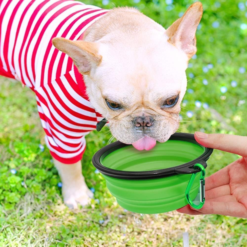 Dog Bowl Pet Collapsible Bowls, 2 Pack for Cats Dogs, Portable Pet Feeding Watering Dish for Walking Parking Traveling with 2 Carabiners (Blue+Green, Large)