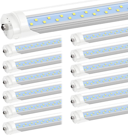 JESLED 8FT LED Bulb 50W, 130W Equivalent 8 Foot Single Pin Fa8 LED Tube Lights, Clear Cover, 5000K Daylight, 6000 Lumens, T8 T10 T12 96'' Fluorescent Light Replacement, Ballast Bypass (12-Pack)