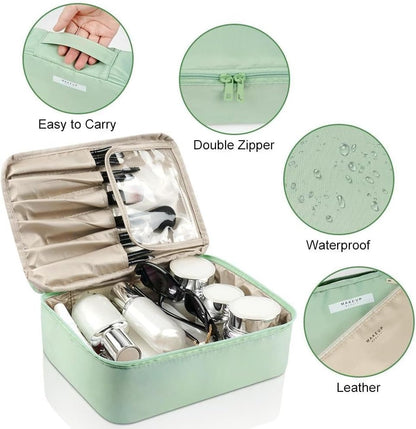 Aucuu Women Beauty Case Travel Cosmetic Organizer Travel Makeup Bag with Double Face Pocket Travel Toiletry Bag for Travel/Outdoor, #4 Green (M), M, Toiletry Bags
