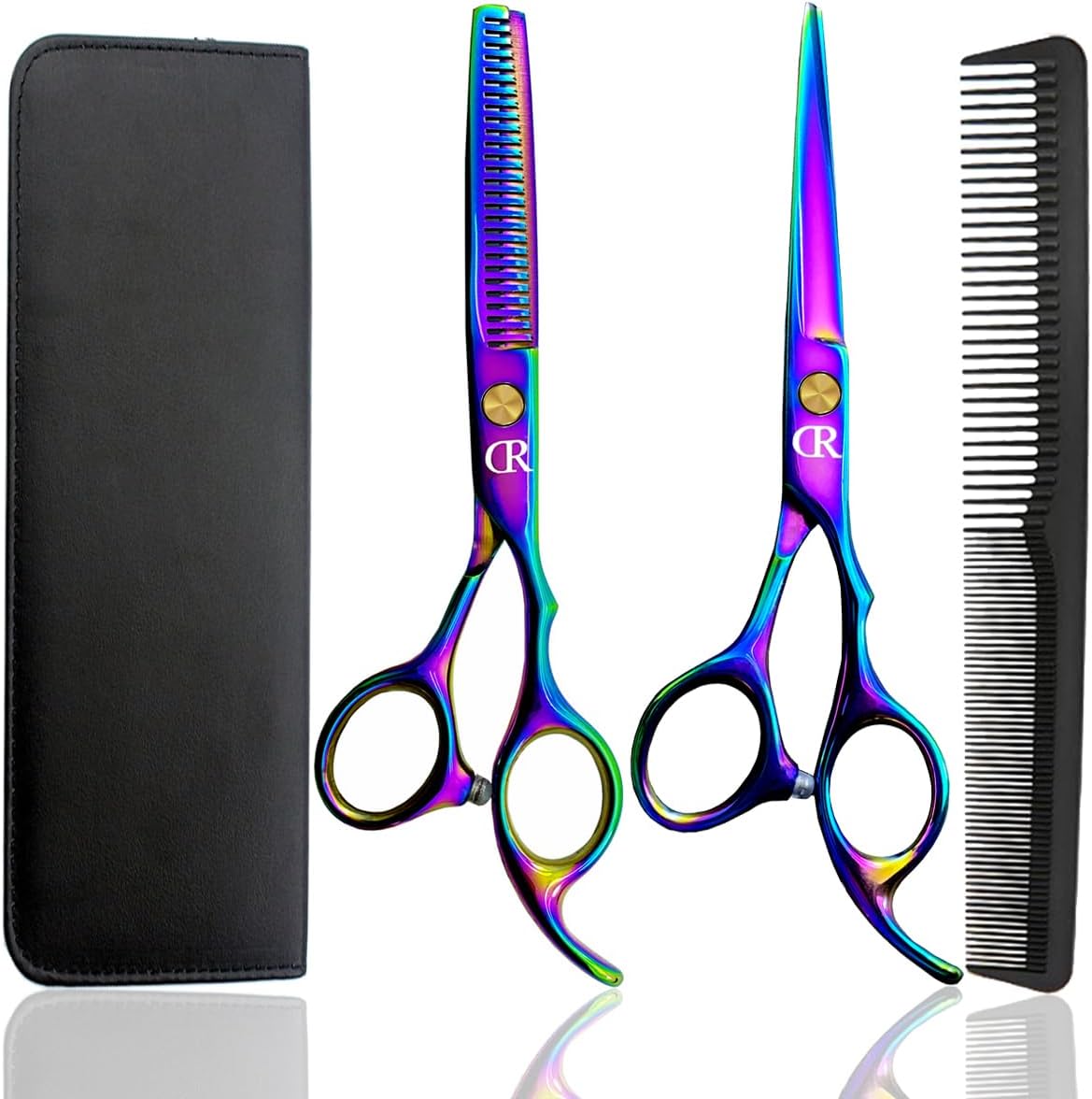 Professional Hair Cutting Shears Set,6 Inch Barber Hair Cutting Scissors Kit,Hairdressing Thinning Shears for Hair Cutting,Sharp Blades Haircut Scissors Kit for Women/Men/Kids (Rainbow)