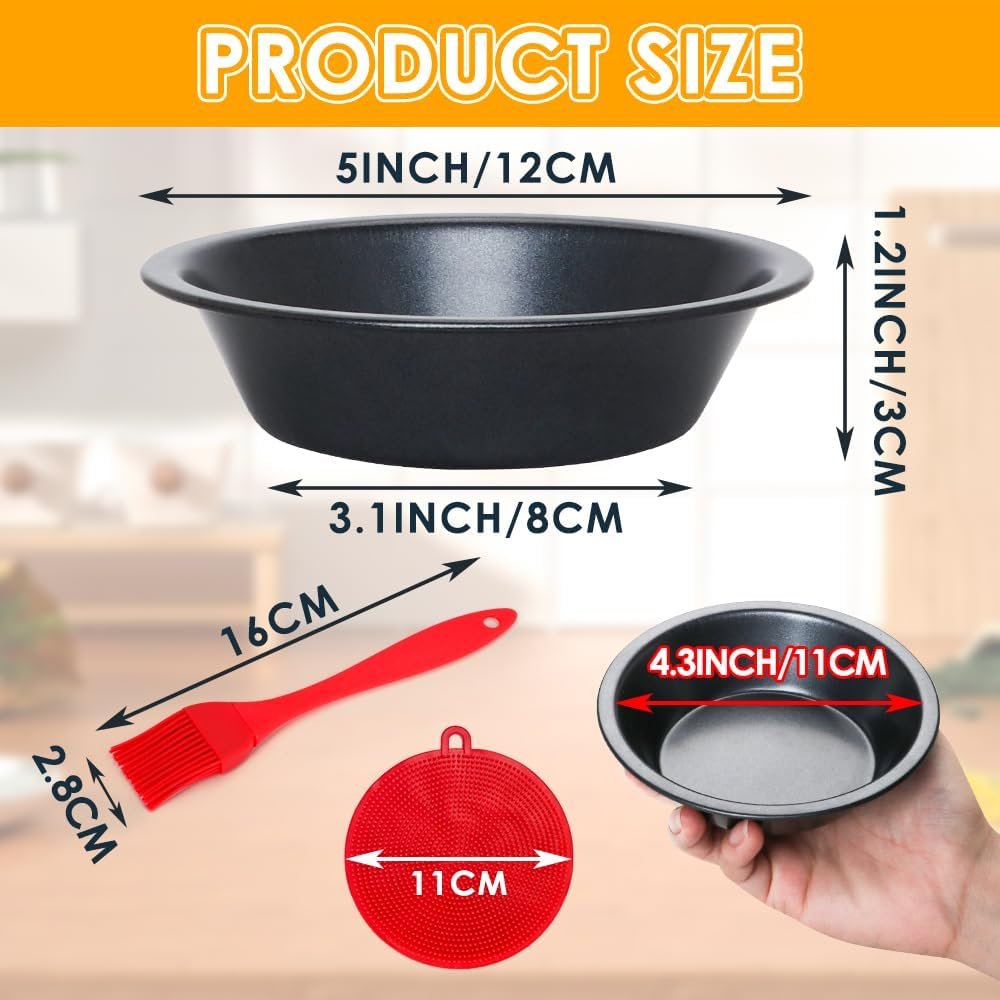 Quyimy 12 Pack Mini Pie Pans, 5 Inch Pie Tins Reusable Round Small Quiches Pans, Carbon Steel Tart Pan Nonstick Small Pot Tin Bakeware for Dessert, Cake, Fruit and Meat