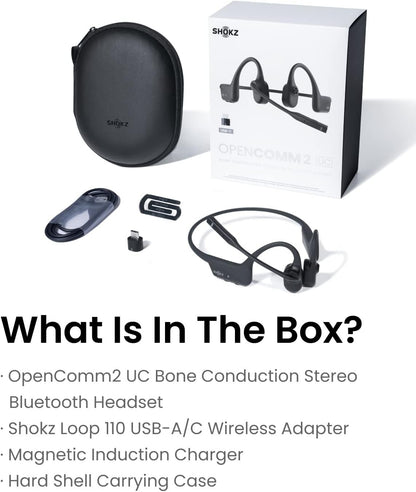 SHOKZ OpenComm2 UC - Bone Conduction Bluetooth Stereo Computer Headset with Boom Mic - USB-C Compatible with PC and Mac - Zoom Certified