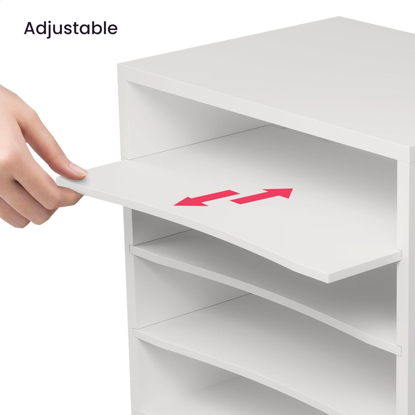Ballucci 4-Tier Paper Organizer, Desk File Organizer, Stackable Letter Tray, Wood Mail Sorter with Adjustable Storage Shelves, Office Desk Organizer, White