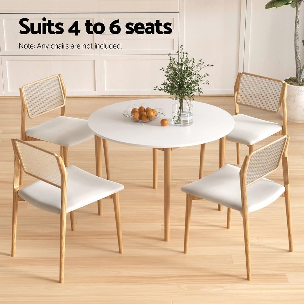 Artiss Dining Table, 108cm Round White Coffee Tables Side Wooden Buffet Desk Lounge Desks Home Living Room Bedroom Kitchen Office Cafe Restaurant Furniture, 4 Seater Pine Wood Legs