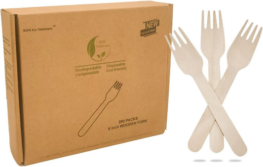 [200 Count] Disposable Wooden Forks, Wooden Cutlery Wood Utensils Set, 100% Natural Birchwood Fork for Outdoors, Parties, and Events, Compostable & Eco-Friendly