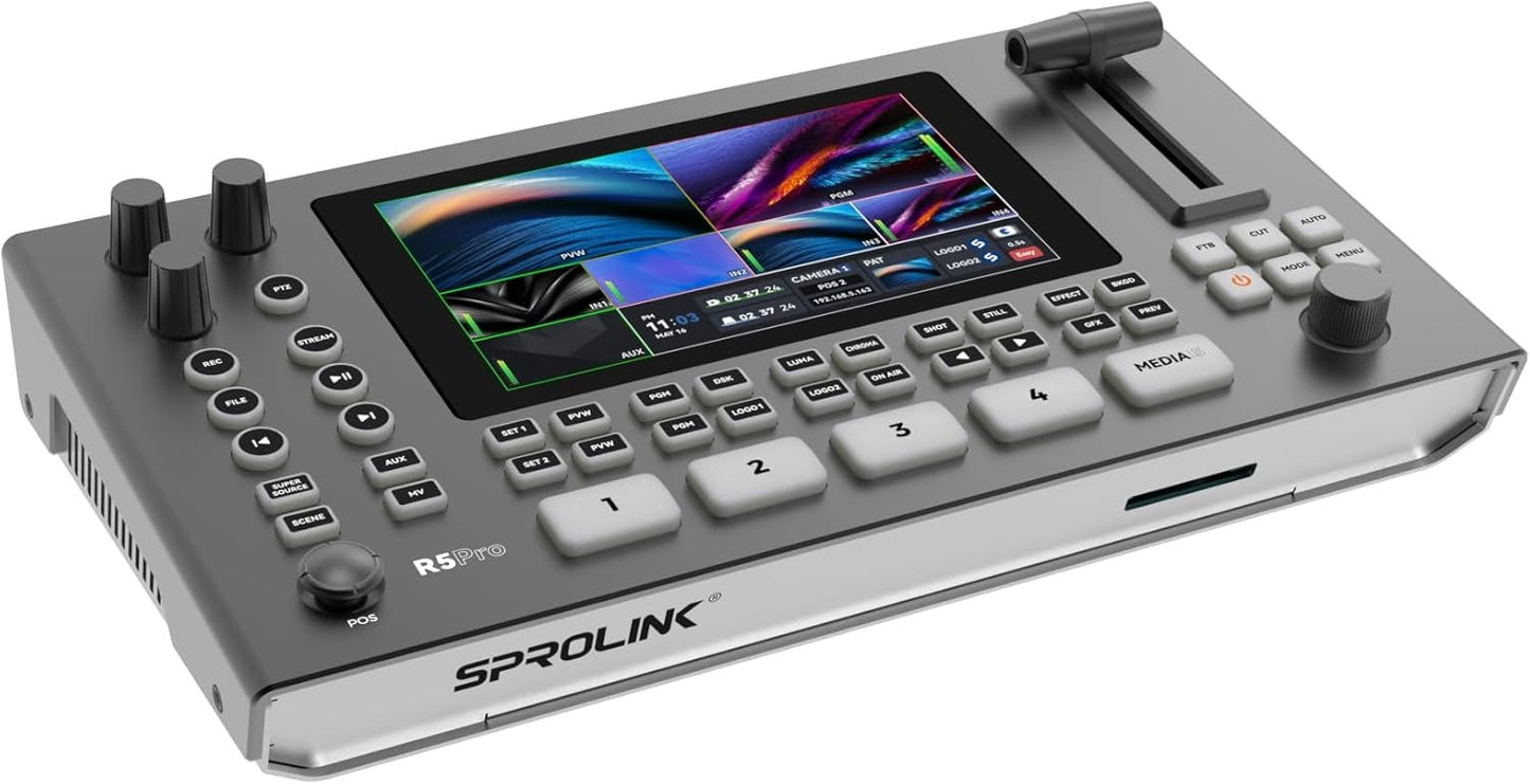SPROLINK NeoLIVE R5PRO-S 1080P 60HZ 5.5-inch Screen Professional-Grade Live Video switcher, Portable All-in-one 4 HDMI 4K inputs Horizontal and Vertical Screen NDI Support (Optional)