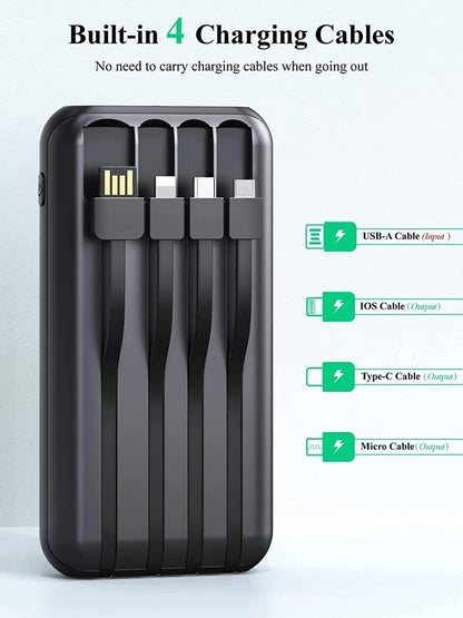 UYAYOHU Power-Bank-Solar-Portable-Charger - 40000mAh Power Bank Large Capacity Built in 3 Output and 1 Input Cables and Flashlight 5V3.1A Quick Charge Compatible with All Smart Phones and USB Devices