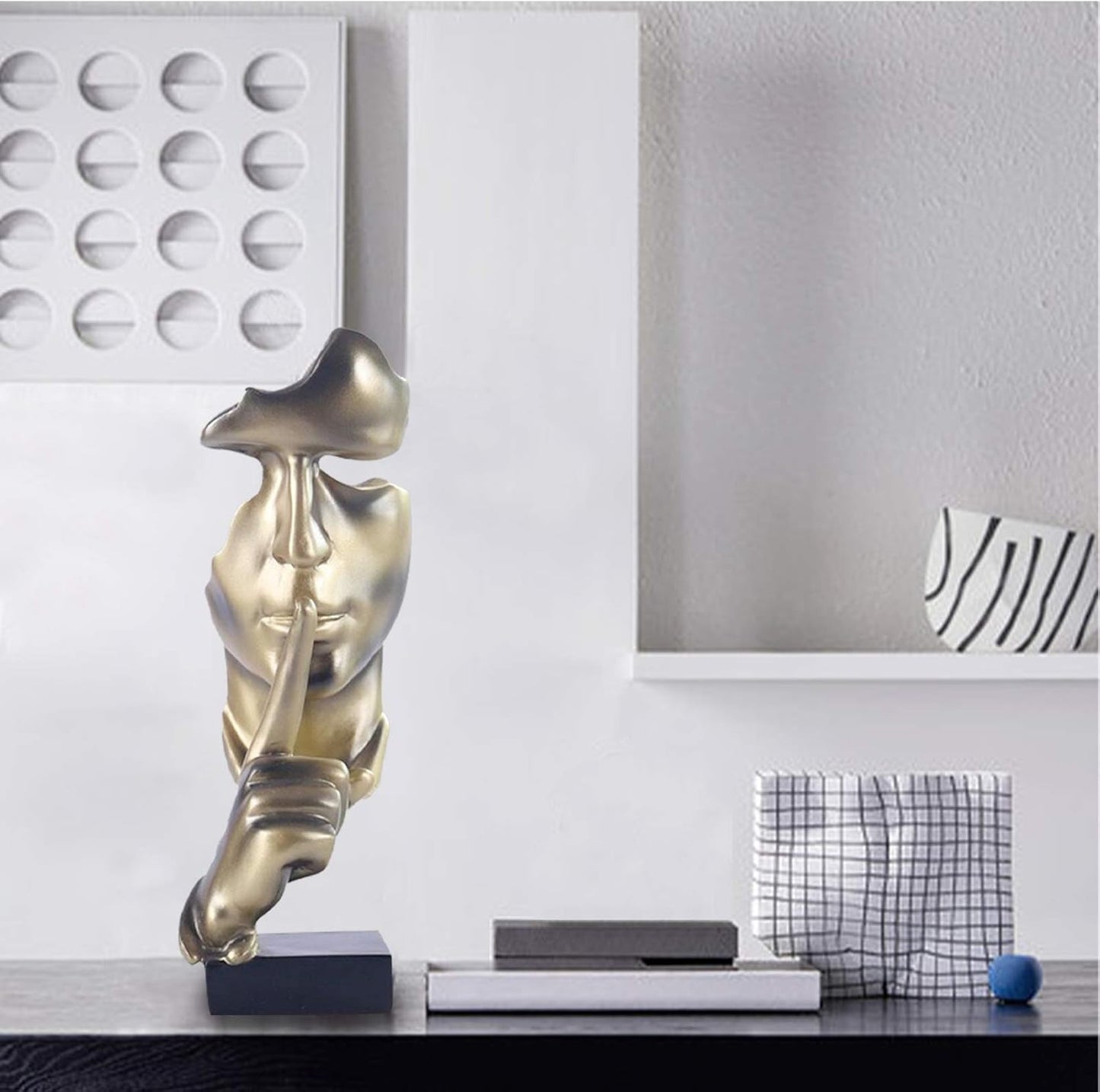 aboxoo Thinker Statue, Silence is Gold Abstract Art Figurine, Modern Home Resin Sculptures Decorative Objects Piano Desktop Decor for Creative Room Home, Office Study (Gold)