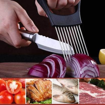 Onion Cutter Holder, Vegetable Slicer Cutting Tools with 10 Prongs, Meat Slicer Meat Tenderizer Needle, Handy Kitchen Gadgets Safety Cooking Tools