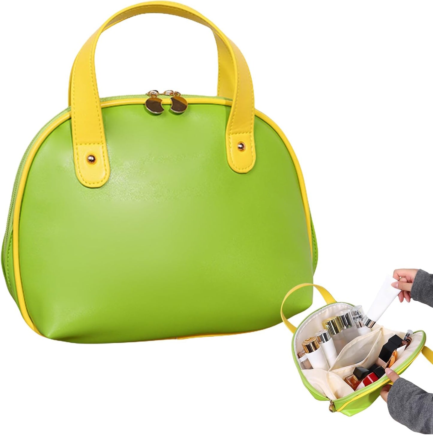 Cosmetic Bags Traveling, Travel Makeup Bag, 10.63x2.76x8.27 Inches, Waterproof Leather Case, Secure Brush Storage, Compact Beauty Organizer for Business Trips and Daily Use, Green