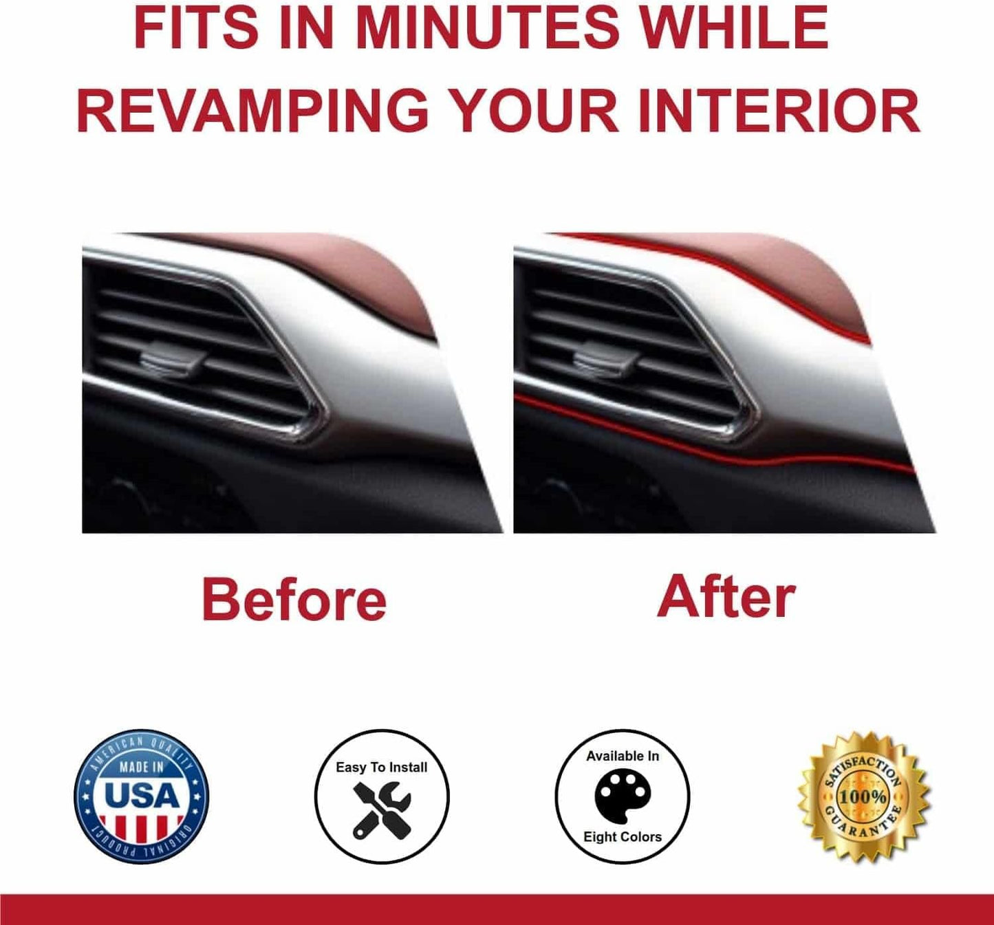 All-Fit Automotive Car Gap Filler â€“ 10 Ft Red Trim Molding for Car Accessories Interior â€“ Universal, Flexible Car Interior Accessories for Dashboards, Panels, & Air Vents â€“ Easy DIY Installation