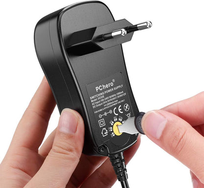 Universal AC/DC Power Adapter, PChero 24W Switching Power Supply with 8 DC Plugs, Including Micro USB Connector for 3/4.5/5/6/7.5/9/12V Home Electronics – 2000 mA Max.