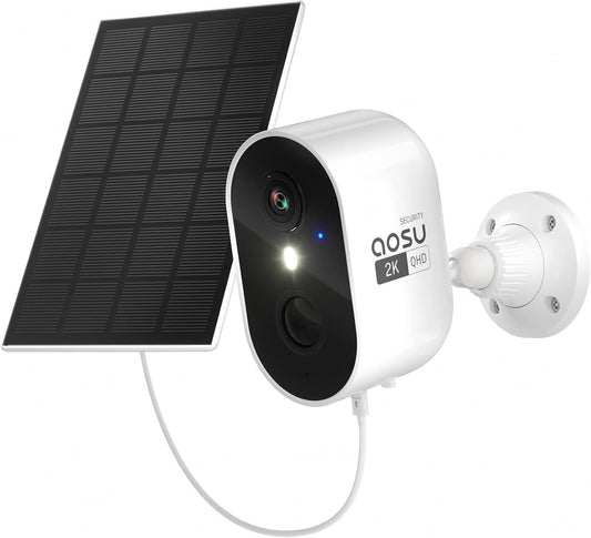 AOSU 2K Solar Security Cameras Wireless Outdoor, Solar Outdoor Camera for Home Security, WiFi Camera with Color Night Vision, PIR Human Detection, 2-Way Talk, IP66 Waterproof, Compatible with Alexa