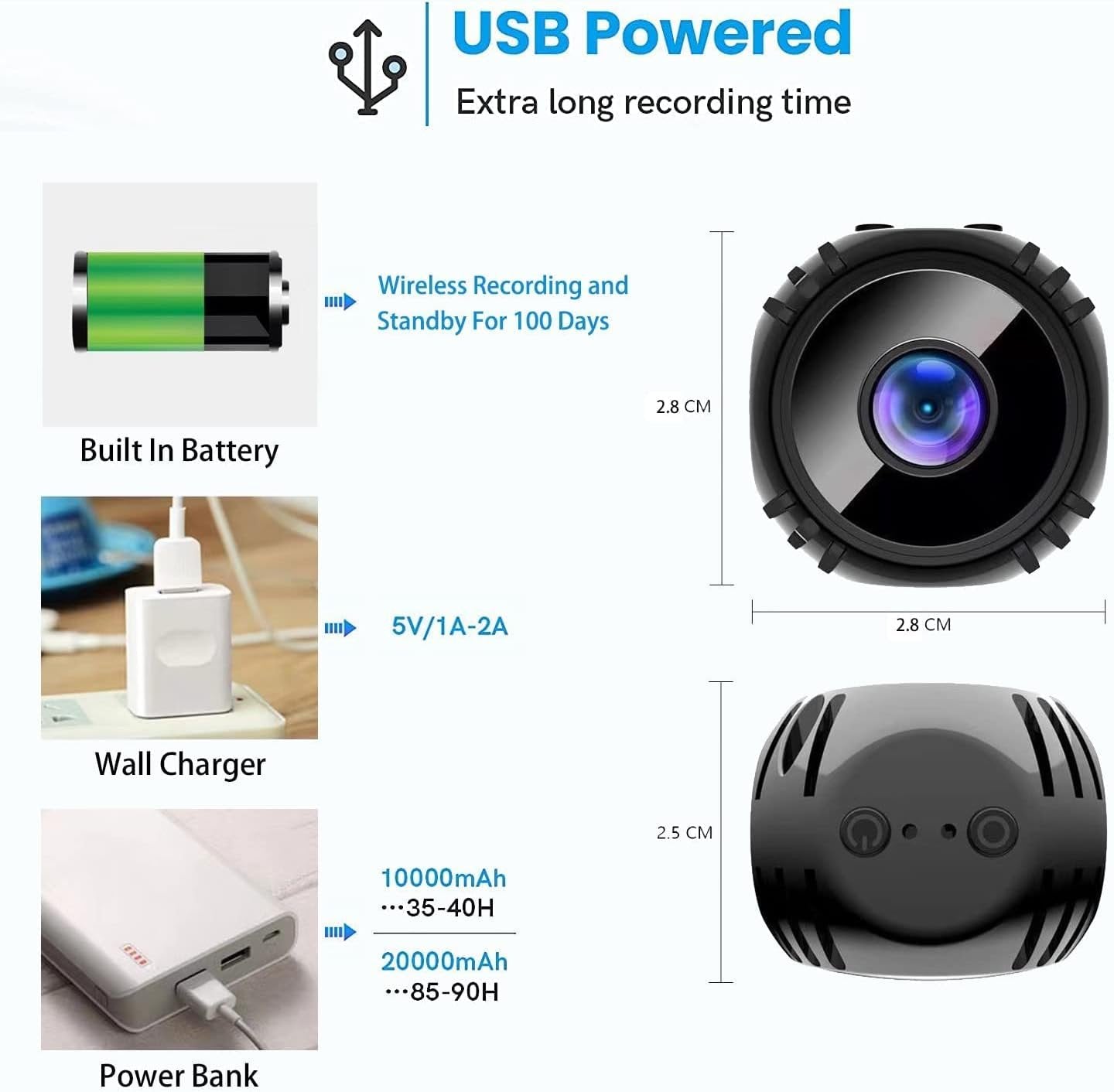 Mini Spy Camera 1080P HD Hidden Camera - Portable HD Small Nanny Cam with Night Vision and Motion Detection - Built-in Battery - Covert Security Camera for Home/Office/Indoor/Outdoor
