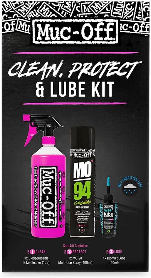 Muc-Off Clean, Protect & Lube Kit - Bike Cleaning Kit, Cleaning Bundle for MTB/Road/Gravel Bikes - Set Includes Bike Cleaner and Chain Lube