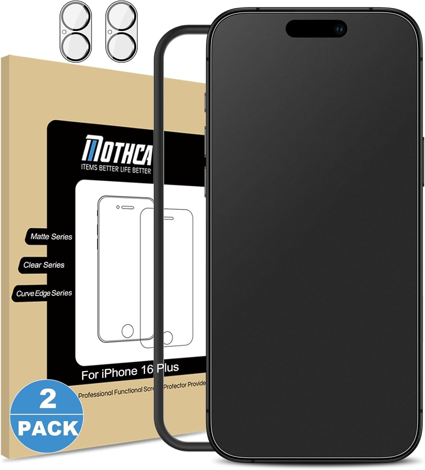 Mothca Matte Screen Protector for iphone 16 Plus Tempered Glass Film, Anti-Glare & Anti-Fingerprint, Case Friendly, Easy Install Bubble Free -Smooth as Silk, 6.7 inch (2 Pack)