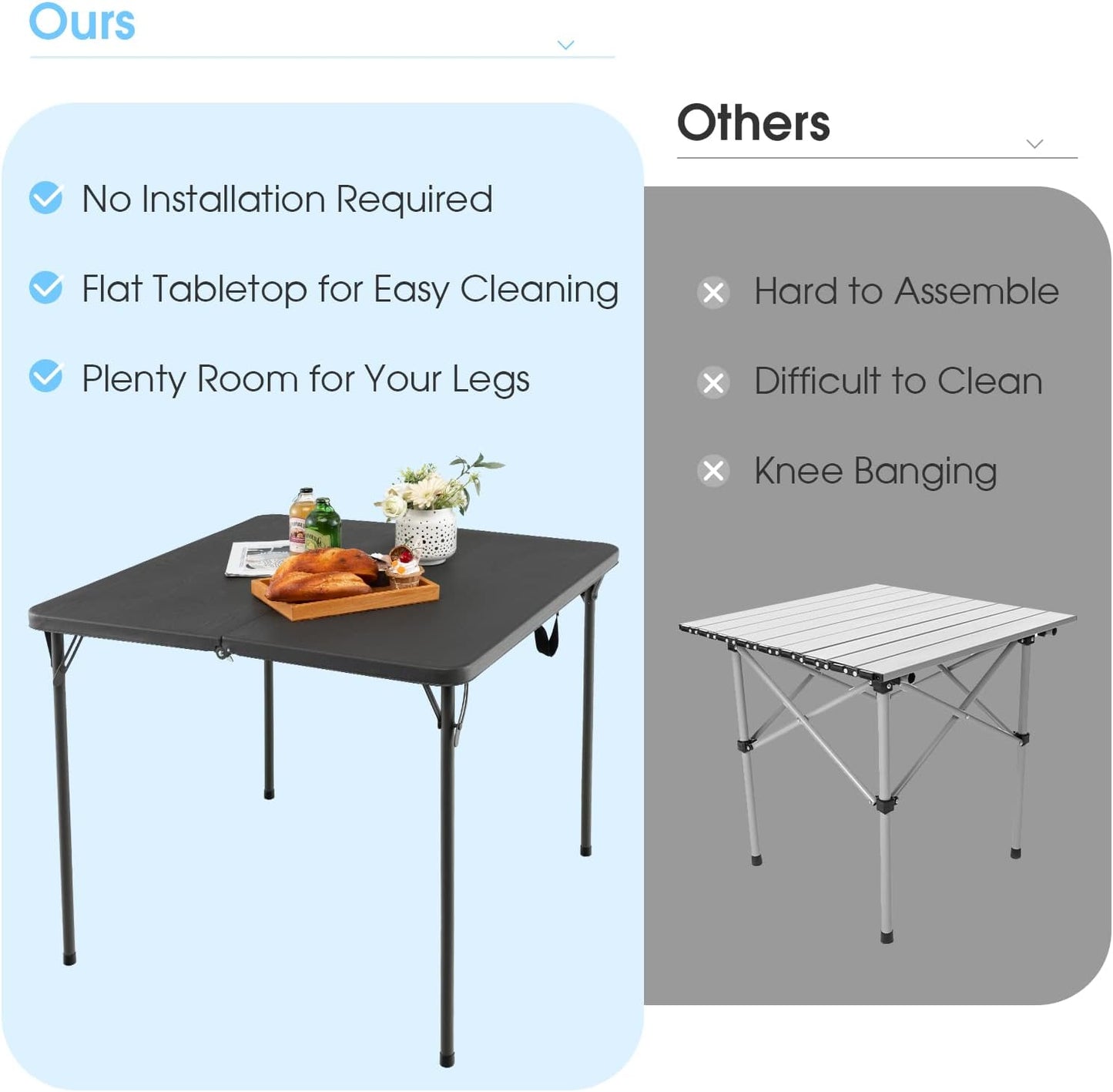 Costway Folding Camping Table, Portable Picnic Camp Table with Handle, Outdoor Lightweight Dining Table with All-Weather HDPE Tabletop and Rustproof Steel Frame (Gray)