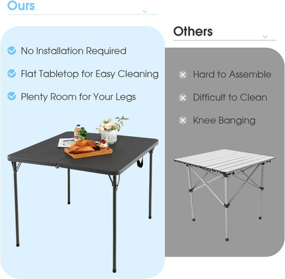Costway Folding Camping Table, Portable Picnic Camp Table with Handle, Outdoor Lightweight Dining Table with All-Weather HDPE Tabletop and Rustproof Steel Frame (Gray)