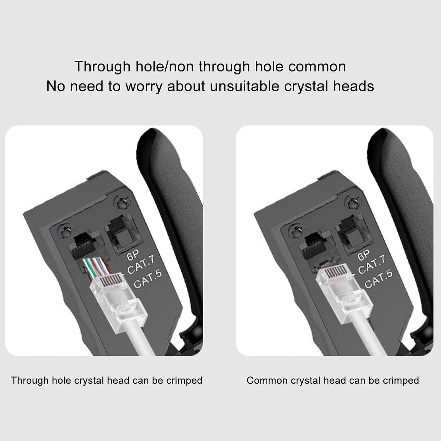 RJ45 Crimp Tool, Adjustable Crimping Mode Safety Lock Pass Through Crimping Tool Crimper Cutter for RJ45 8P/RJ11 6P for Cat5e/Cat6a/Cat7a
