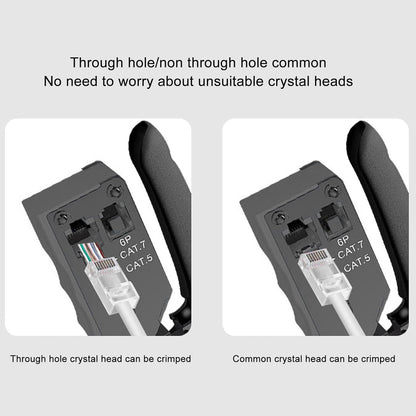 RJ45 Crimp Tool, Adjustable Crimping Mode Safety Lock Pass Through Crimping Tool Crimper Cutter for RJ45 8P/RJ11 6P for Cat5e/Cat6a/Cat7a