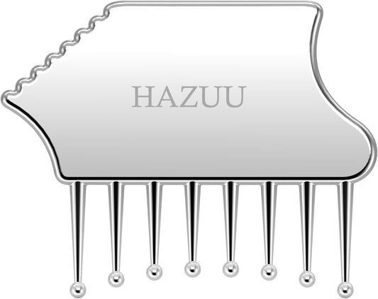 HAZUU Stainless Steel Guasha Scraping Massage Tool for Soft Tissue Therapy, Ideal for Back, Legs, Arms, Neck, Shoulder Relief (Comb Shape)